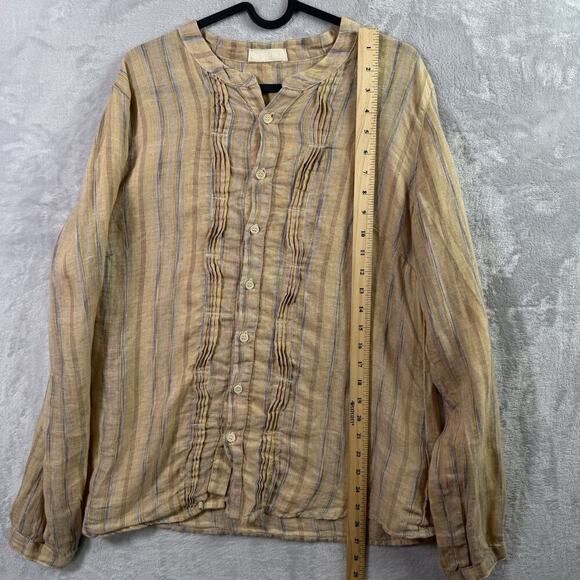 CP Shades Linen Button Up Blouse Size Small Yellow Striped Boho Ruffle Details - Picture 10 of 16